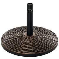 Outsunny 55 lbs Round Cement Patio Umbrella Base 21" Heavy Duty HDPE Parasol Umbrella Stand Holder with Rattan Design for Patio, Outdoor, Backyard, Bronze(m-2)