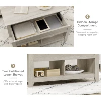 HOMCOM Lift Top Coffee Table with Hidden Storage Compartment and Open Shelves, Lift Tabletop Pop-Up Center Table for Living Room, Oak Effect(m-5)