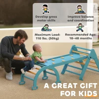 Qaba 7-in-1 Pikler Triangle Set, Foldable Wooden Climbing Toys with Arch, Ramp and Ladder for Toddlers 1-4 Years, Blue(m-9)