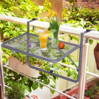 Outsunny Adjustable Balcony Hanging Railing Table, Metal Mounting Mini Wall Desk Storage Rack, Outdoor Flower Stand Serving Table Rectangle, Grey(m-1)
