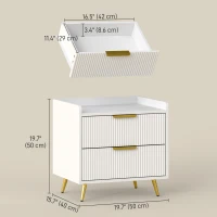 HOMCOM Bedside Table, Nightstand with 2 Drawers, Side End Table with Metal Legs for Bedroom, White(m-3)