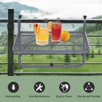 Outsunny Adjustable Balcony Hanging Railing Table, Metal Mounting Mini Wall Desk Storage Rack, Outdoor Flower Stand Serving Table Rectangle, Grey(m-6)