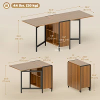 HOMCOM Multi-use Foldable Table with Hideaway Shelves, Drop Leaf Table for Kitchen, Dining, Study and Office, Brown(m-3)
