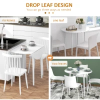 HOMCOM Folding Dining Table, Round Drop Leaf Kitchen Table for Small Spaces with Wood Legs, Distressed White(m-4)