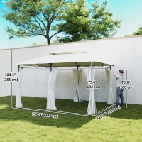 Outsunny 10' x 13' Double Roof Patio Gazebo, Outdoor Gazebo with Curtains, for Garden, Lawn, Backyard and Deck, Cream White(m-3)