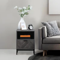 HOMCOM Modern Bedside Table with Drawer and Open Shelf, Sofa Side Table for Bedroom Living Room, Dark Grey(m-7)