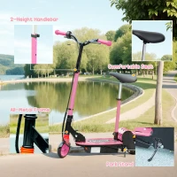 Soozier Foldable Electric Scooter for Kids Ages 6-14, with Seat and 2 Adjustable Heights, Max 6km Range & 12km/h, Pink(m-8)