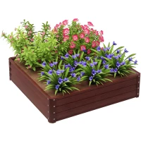 Outsunny 4' x 4' x 1' Raised Garden Bed Galvanized Steel Planter Box for Vegetables, Flowers, Herbs, Dark Brown Wood Effect(m-11)