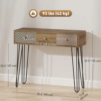 HOMCOM Narrow Console Table with Drawers, 35" Entryway Table with Hairpin Legs for Hallway, Foyer, Living Room, Brown(m-3)