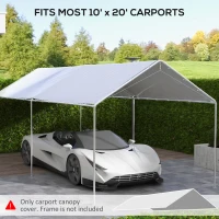 Outsunny 10 x 20ft Carport Roof, UV Resistant Canopy Replacement Cover with Ball Bungee Cords, White(m-4)