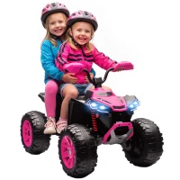 Qaba 2-Seater All-Terrain 4 Wheeler, 24V Kids ATV Ride-On, Electric Quad Car with Dual Motor, for Boys and Girls, Pink(m-11)