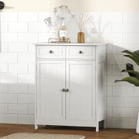 kleankin Freestanding Bathroom Floor Cabinet, Organizer Floor Tower with 2 Door, 2 Drawers, Adjustable Shelf, White(m-8)