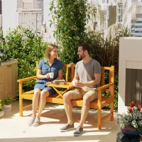 Outsunny Wooden Bench with Liftable Middle Table, Outdoor Bench, Patio Loveseat for Porch, Backyard, Seats 2-3 People(m-10)