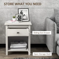HOMCOM Bedside Table, Farmhouse Nightstand with with Drawer and Storage Shelf, Night Table for Bedroom, White(m-5)