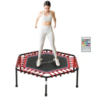 Soozier 45" Rebounder Trampoline for Adult, Quiet Bungee Rebounder with LED Lights Remote Control, Red(m-11)