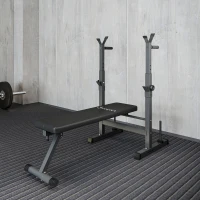 Soozier Adjustable Weight Bench, Foldable Bench Press with Barbell Rack and Dip Station for Home Gym, Strength Training Multiuse Workout Bench, Black and Grey(m-8)