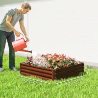 Outsunny 4' x 4' x 1' Raised Garden Bed Galvanized Steel Planter Box for Vegetables, Flowers, Herbs, Dark Brown Wood Effect(m-3)