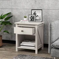 HOMCOM Bedside Table, Farmhouse Nightstand with with Drawer and Storage Shelf, Night Table for Bedroom, White(m-7)