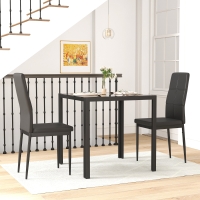 HOMCOM 3-Piece Rectangular Glass Kitchen Table and Chairs with Metal Frame and Faux Leather Upholstery for Dining Room, Black