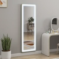 HOMCOM LED Mirror with Dimmable and 3 Colour Lights, 64" x 21" Rectangular Floor Mirror for Bedroom Living Room, Gold(m-8)