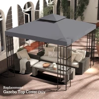 Outsunny 10' x 10' Square 2-Tier Gazebo Canopy Replacement Top Cover Outdoor Garden Sun Shade, Dark Grey(m-10)