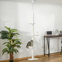 PawHut 88.5"-100.5" Floor to Ceiling Cat Tree, Cat Tower with Scratching Posts, Cloud Shaped Platforms, Dangling Balls, Cream(m-8)