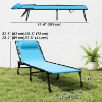 Outsunny Outdoor Folding Lounge Chair, 4-Level Adjustable Chaise Lounge with Headrest, Tanning Chair Beach Bed, Reclining Lounger Cot for Camping, Hiking, Backyard, Sky Blue(m-3)