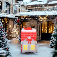 Outsunny 7FT Christmas Inflatable Santa in Chimney Up and Down, Blow Up Decoration with Built-in LED Lights for Indoor Party(m-8)