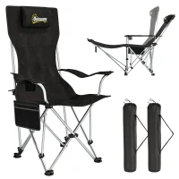 Outsunny Set of 2 Reclining Camping Chair with Foot Rest, Folding Camping Chair w/ Headrest, Cup Holder, Storage Bag, Black(m-11)