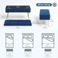 HOMCOM 31" Storage Ottoman, Velvet End of Bed Bench with Steel Legs, Foot Stool with Storage for Bedroom, Living Room(m-3)