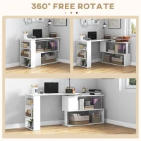 HOMCOM 360° Rotating Home Office Desk L Shaped Corner Computer Desk with Storage Shelves, Writing Table Workstation, White(m-5)