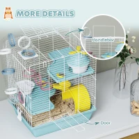 PawHut 3-Level Hamster Cage with Exercise Wheel, Play Tube, Water Bottle, Food Dish, Hut, Ladder, Blue(m-7)