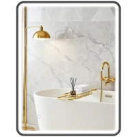 HOMCOM 36" x 28" Bath Mirror with LED Lights, Wall Mounted Restroom Mirror, 3 Colours, Dimmable, Horizontal/Vertical, Black(m-2)