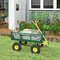 Outsunny Garden Cart, Utility Wagon Cart with Removable Sides, Convert into Flatbed, 10" Wheels, 180° Rotating Handle, Green(m-10)