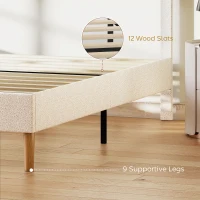 HOMCOM King Size Bed Frame with Adjustable Headboard Upholstered Platform Bed Frame with Wood Slat Support Noise Free White(m-7)