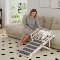 PawHut Dog Ramp, Folding Pet Ramp, 4 Adjustable Height from 15" to 19", Pet Stairs with Side Rails for Small to Large Dogs(m-1)