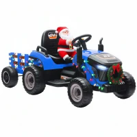 Qaba 12V Kids Ride On Tractor with Trailor, Remote Control, Music, Lights, Shifter, for Kids Ages 3-8 Years, Blue(m-11)