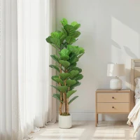 HOMCOM 5FT Artificial Fiddle Leaf Fig Tree, Fake Potted Tree with Solid Wood Trunks for Indoor Decor, Green(m-1)