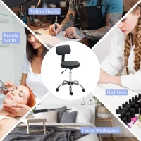 HOMCOM Adjustable Rolling Stool with Removable Backrest, Faux Leather Swivel Stool Chair for Salon Spa, Bar, Massage, Black(m-9)