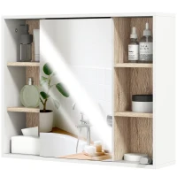 HOMCOM Wall-Mounted Bathroom Medicine Cabinet with Mirror, Over Toilet Bathroom Vanity Cabinet White & Oak(m-11)