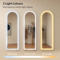HOMCOM Free Standing Mirror with Dimmable and 3 Colour LED Lights 64" x 21" Arched Floor Mirror for Bedroom Living Room, Clear(m-4)
