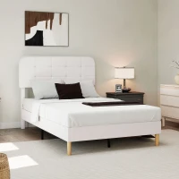 HOMCOM Queen Size Bed Frame with Adjustable Headboard Upholstered Platform Bed Frame with Wood Slat Support Noise Free White(m-10)