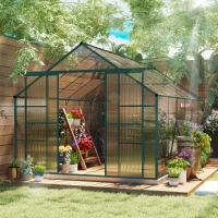 Outsunny Aluminium Greenhouse Polycarbonate Walk-in Garden Greenhouse Kit with Adjustable Roof Vent, 8 x 12ft, Clear(m-1)