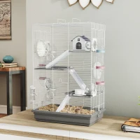 PawHut 4-Level Large Hamster Cage with DIY Tubes, Water Bottle, Food Dish, Hut, Exercise Wheels, Grey(m-8)