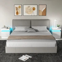 HOMCOM Nightstand Set of 2, End Side Tables with LED Lights, Bedside Tables with 2 Drawers, for Bedroom, White(m-1)