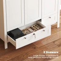 HOMCOM 3 Doors Wardrobe Closet with 2 Drawers, Bedroom Armoire with Lockable Drawer, Hanging Rod and Storage Shelves, White(m-7)