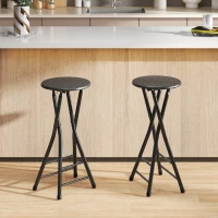 HOMCOM Set of 2 Foldable Barstools, Counter Height Bar Stools with Footrest and Steel Legs for Kitchen Island, Black(m-1)
