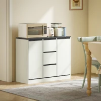 HOMCOM Buffet Cabinet with Soft-Close Hinges, Modern Sideboard with 3 Drawers and 2 Adjustable Shelves, White Wood Grain(m-9)