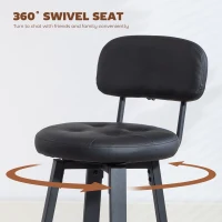 HOMCOM Bar Stools Set of 2, Upholstered Breakfast Bar Chairs with Footrest and Backrest for Kitchen Counter, Black(m-6)