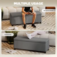 HOMCOM 47 Inches Storage Ottoman Bench, Foot Rest with Legs, End of Bed Bench, Corduroy Storage Chest for Living Room, Gray(m-6)
